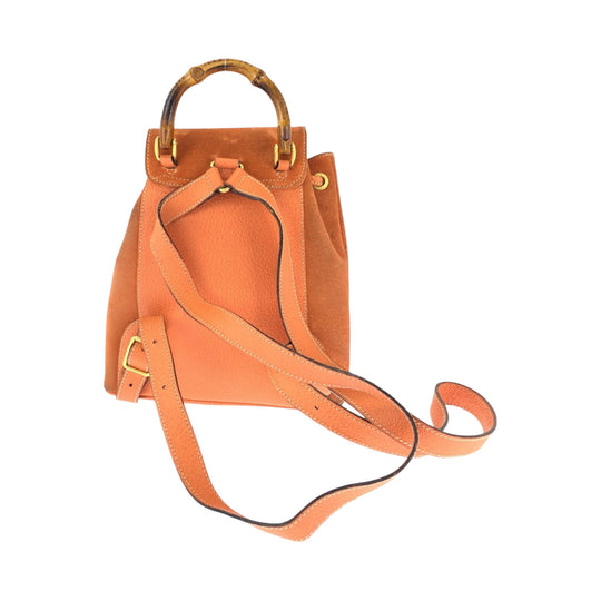 GUCCI Backpack 003 3444 0030 Suede Orange Brown Gold Metal Backpack Backpack Bamboo Women Used Authentic