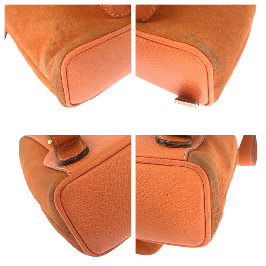 GUCCI Backpack 003 3444 0030 Suede Orange Brown Gold Metal Backpack Backpack Bamboo Women Used Authentic