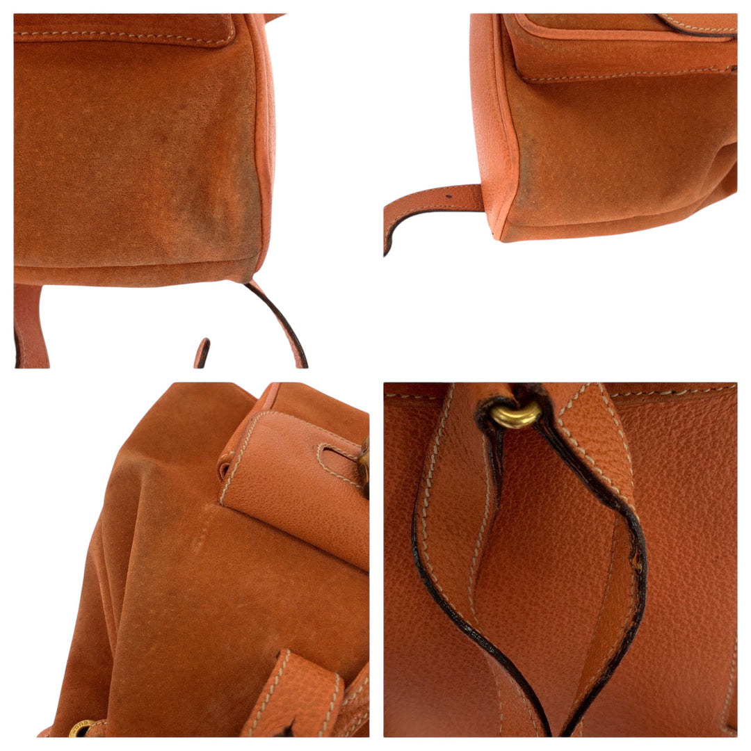 GUCCI Backpack 003 3444 0030 Suede Orange Brown Gold Metal Backpack Backpack Bamboo Women Used Authentic