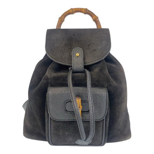 GUCCI Backpack 003 1705 0030 Suede, Leather Black GoldMetal Backpack bag pack Bamboo Women Used Authentic
