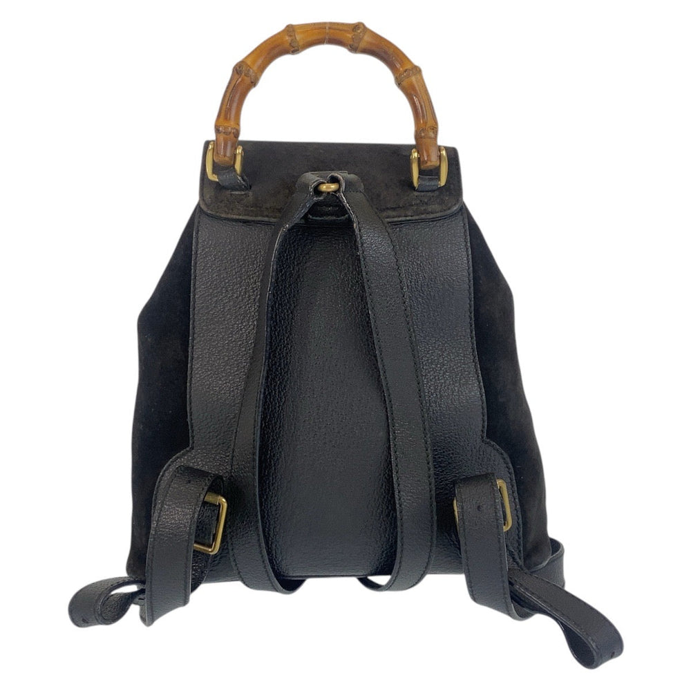 GUCCI Backpack 003 1705 0030 Suede, Leather Black GoldMetal Backpack bag pack Bamboo Women Used Authentic