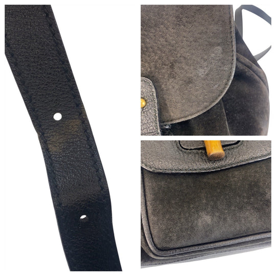 GUCCI Backpack 003 1705 0030 Suede, Leather Black GoldMetal Backpack bag pack Bamboo Women Used Authentic