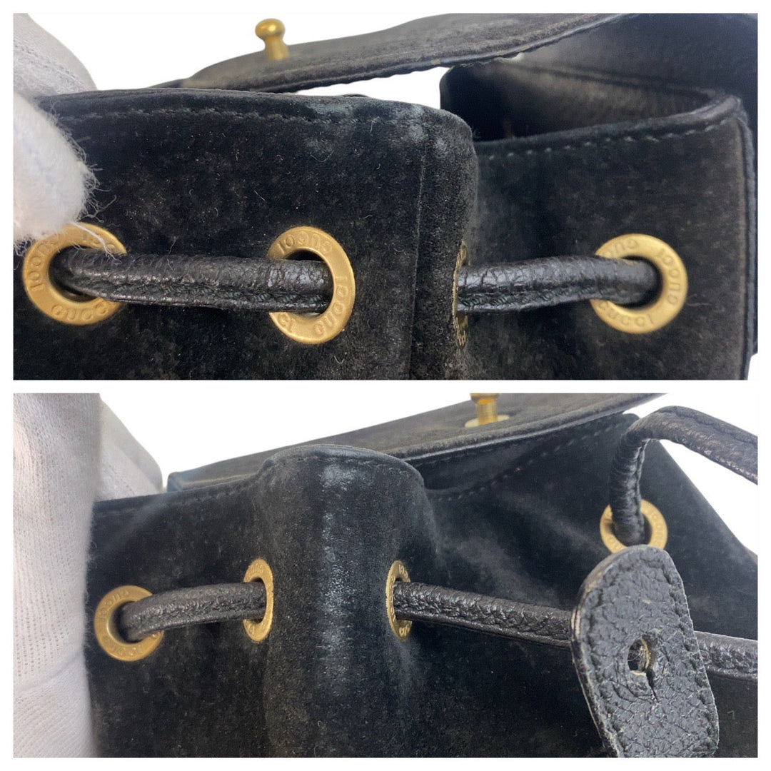 GUCCI Backpack 003 1705 0030 Suede, Leather Black GoldMetal Backpack bag pack Bamboo Women Used Authentic