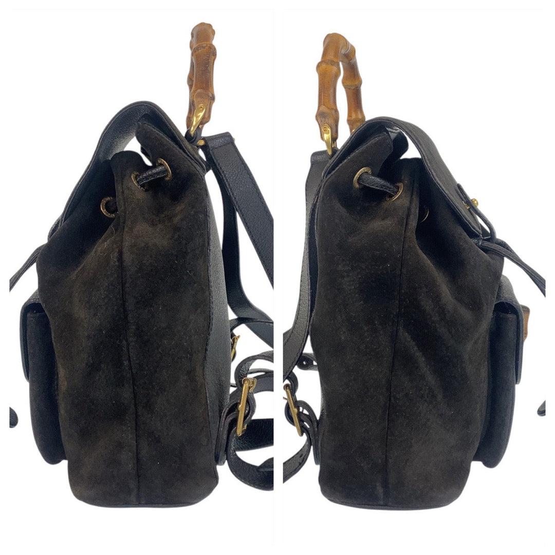GUCCI Backpack 003 1705 0030 Suede, Leather Black GoldMetal Backpack bag pack Bamboo Women Used Authentic