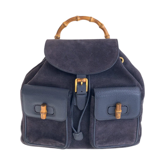 GUCCI Backpack 003 2058 0016 Suede, Leather Navy Backpacks & Daypacks Backpacks Bamboo Women Used Authentic