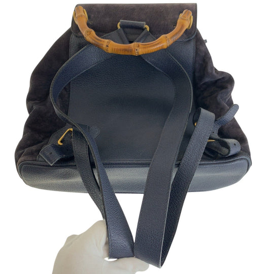 GUCCI Backpack 003 2058 0016 Suede, Leather Navy Backpacks & Daypacks Backpacks Bamboo Women Used Authentic