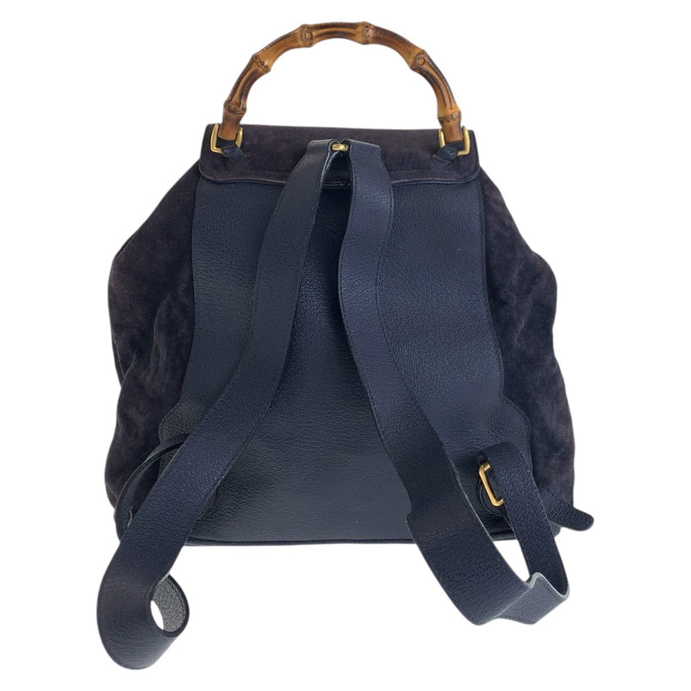 GUCCI Backpack 003 2058 0016 Suede, Leather Navy Backpacks & Daypacks Backpacks Bamboo Women Used Authentic