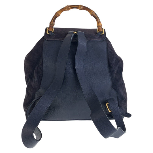GUCCI Backpack 003 2058 0016 Suede, Leather Navy Backpacks & Daypacks Backpacks Bamboo Women Used Authentic