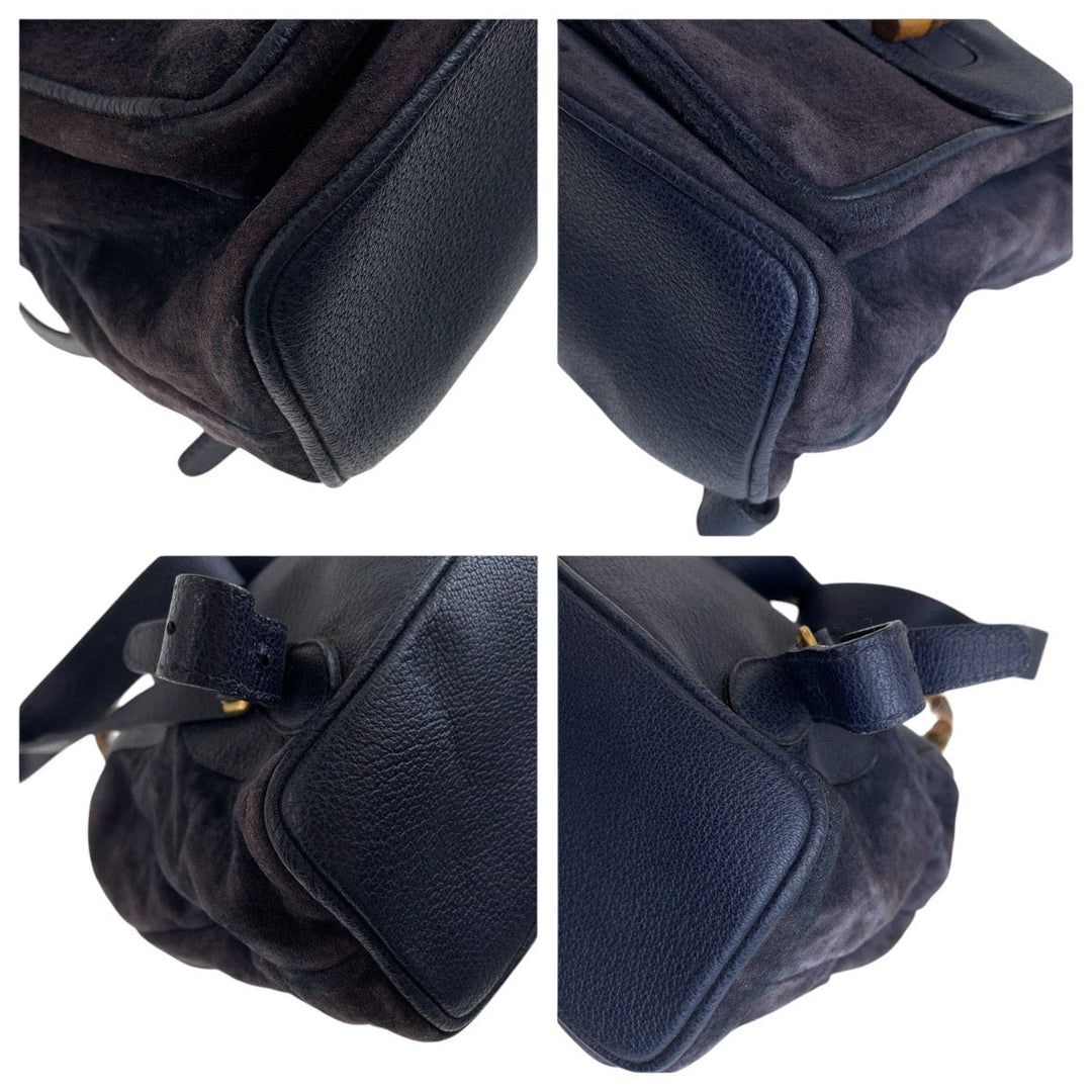 GUCCI Backpack 003 2058 0016 Suede, Leather Navy Backpacks & Daypacks Backpacks Bamboo Women Used Authentic