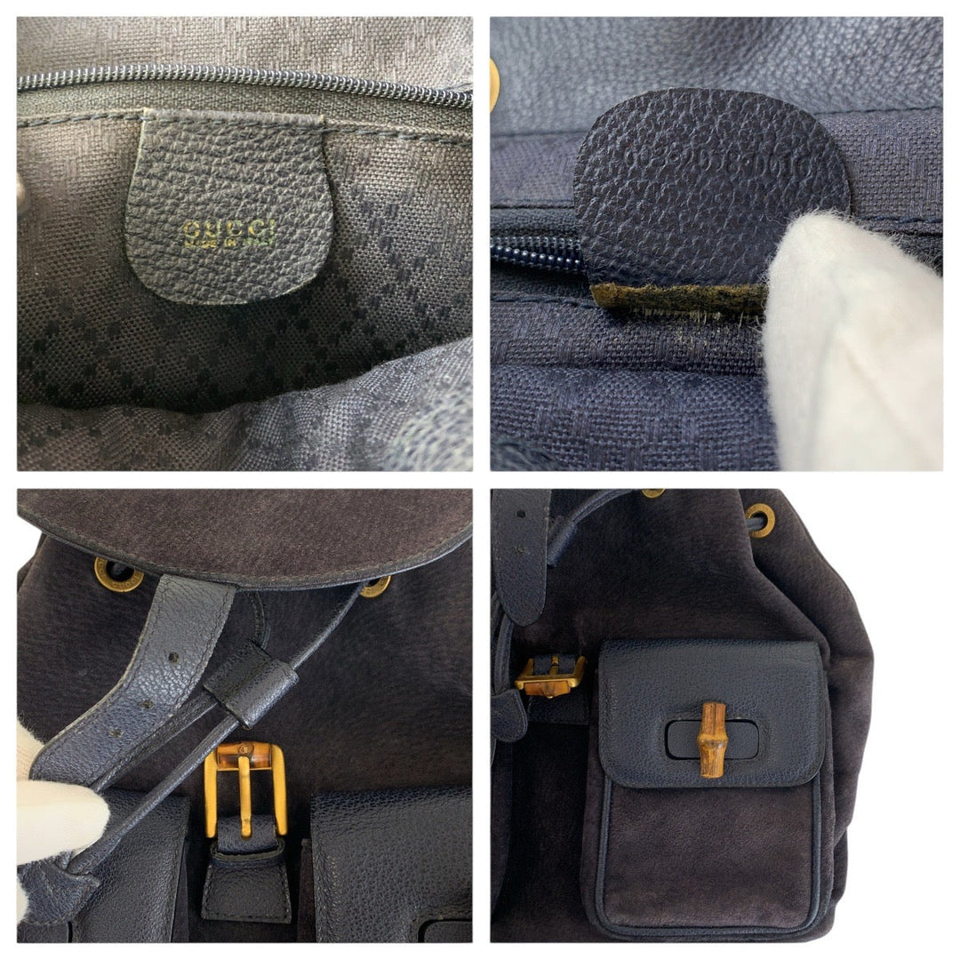 GUCCI Backpack 003 2058 0016 Suede, Leather Navy Backpacks & Daypacks Backpacks Bamboo Women Used Authentic