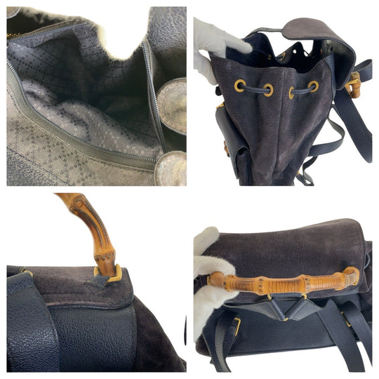 GUCCI Backpack 003 2058 0016 Suede, Leather Navy Backpacks & Daypacks Backpacks Bamboo Women Used Authentic