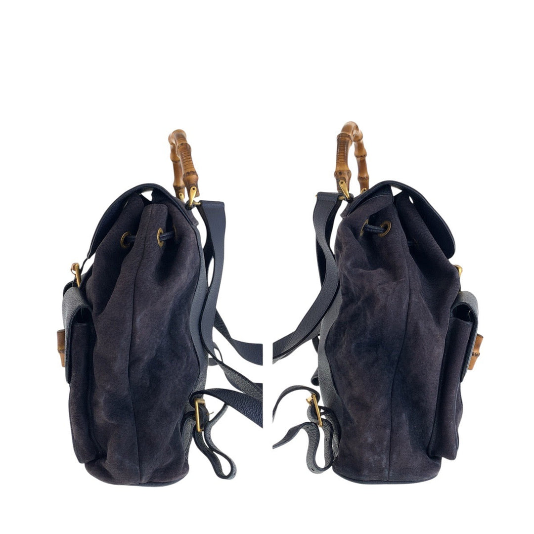 GUCCI Backpack 003 2058 0016 Suede, Leather Navy Backpacks & Daypacks Backpacks Bamboo Women Used Authentic