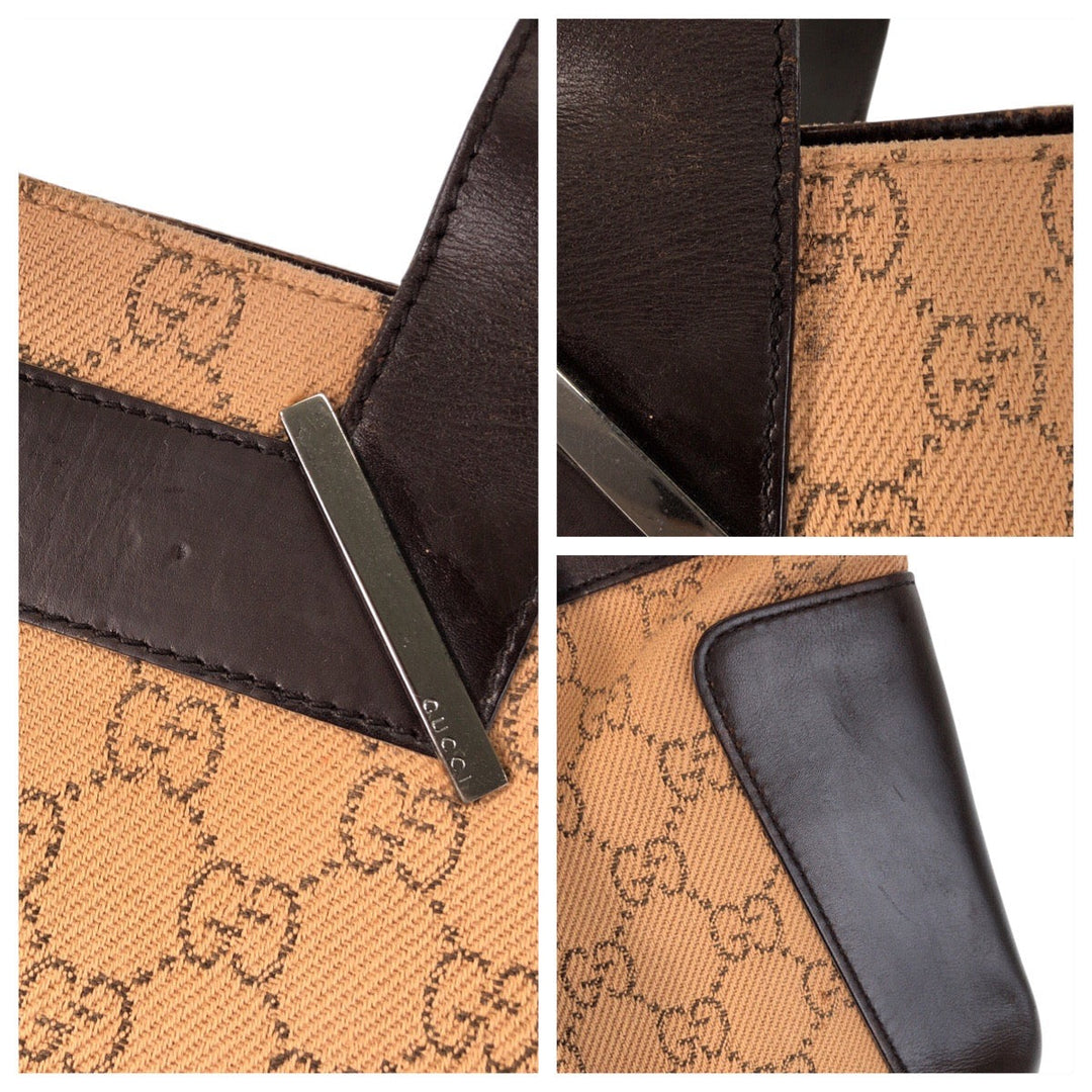 GUCCI Tote Bag 73983 GG canvas, leather Beige brown Tote Bag Shoulder Bag Women Used Authentic
