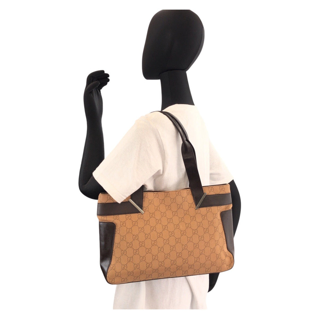 GUCCI Tote Bag 73983 GG canvas, leather Beige brown Tote Bag Shoulder Bag Women Used Authentic