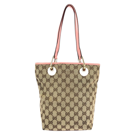 GUCCI Tote Bag 120840 GG canvas, leather Beige Pink Gold Metal Tote Bag Shoulder Bag Women Used Authentic