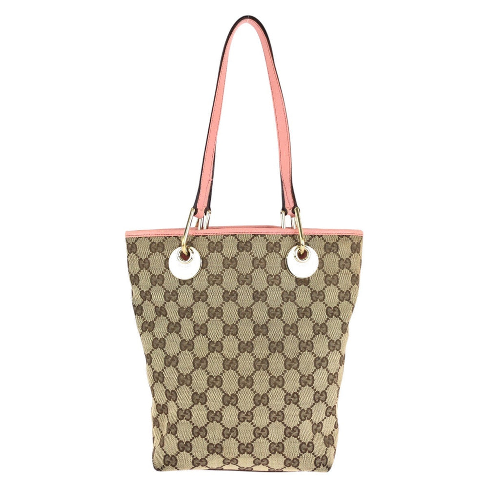 GUCCI Tote Bag 120840 GG canvas, leather Beige Pink Gold Metal Tote Bag Shoulder Bag Women Used Authentic