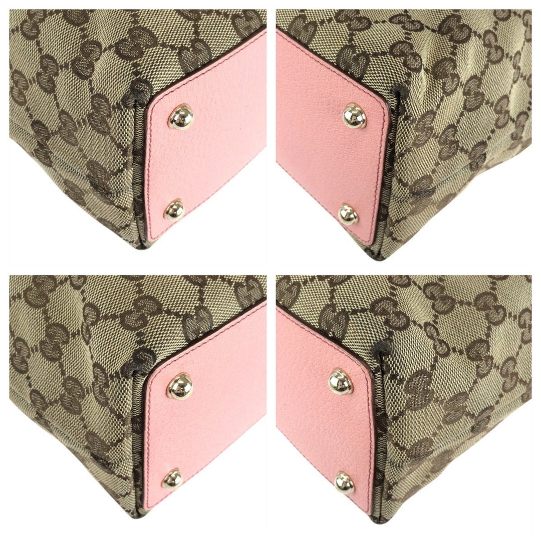 GUCCI Tote Bag 120840 GG canvas, leather Beige Pink Gold Metal Tote Bag Shoulder Bag Women Used Authentic