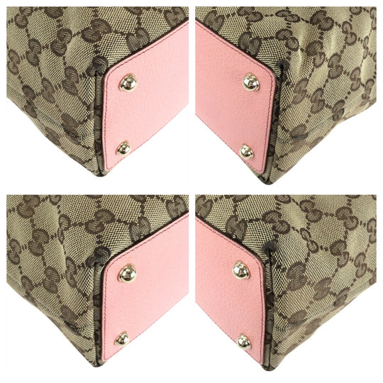 GUCCI Tote Bag 120840 GG canvas, leather Beige Pink Gold Metal Tote Bag Shoulder Bag Women Used Authentic