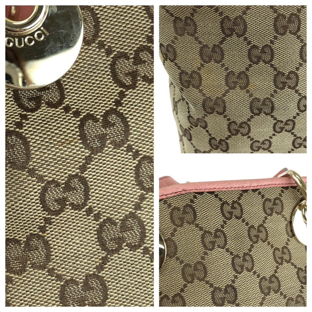 GUCCI Tote Bag 120840 GG canvas, leather Beige Pink Gold Metal Tote Bag Shoulder Bag Women Used Authentic