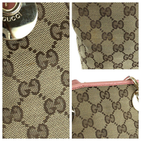 GUCCI Tote Bag 120840 GG canvas, leather Beige Pink Gold Metal Tote Bag Shoulder Bag Women Used Authentic