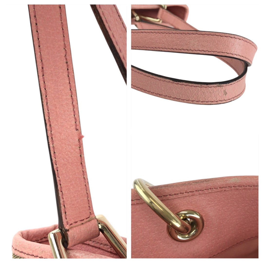 GUCCI Tote Bag 120840 GG canvas, leather Beige Pink Gold Metal Tote Bag Shoulder Bag Women Used Authentic