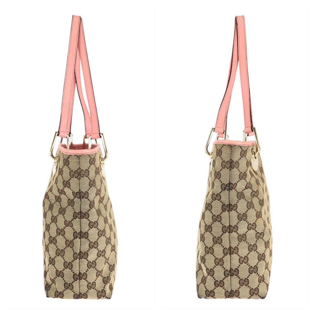 GUCCI Tote Bag 120840 GG canvas, leather Beige Pink Gold Metal Tote Bag Shoulder Bag Women Used Authentic