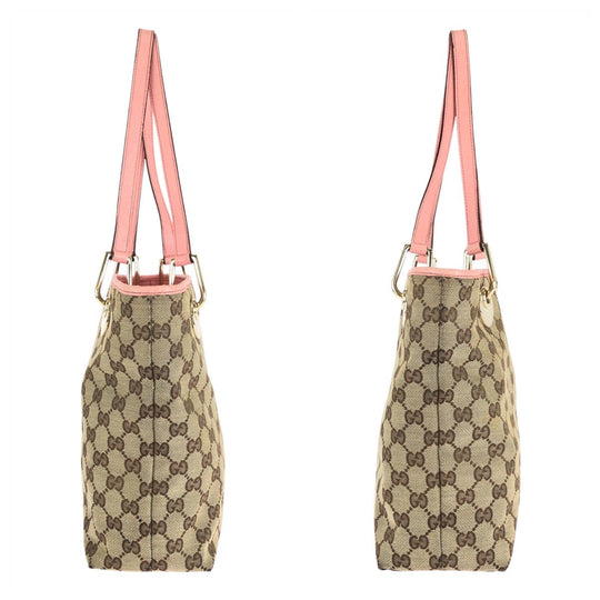 GUCCI Tote Bag 120840 GG canvas, leather Beige Pink Gold Metal Tote Bag Shoulder Bag Women Used Authentic