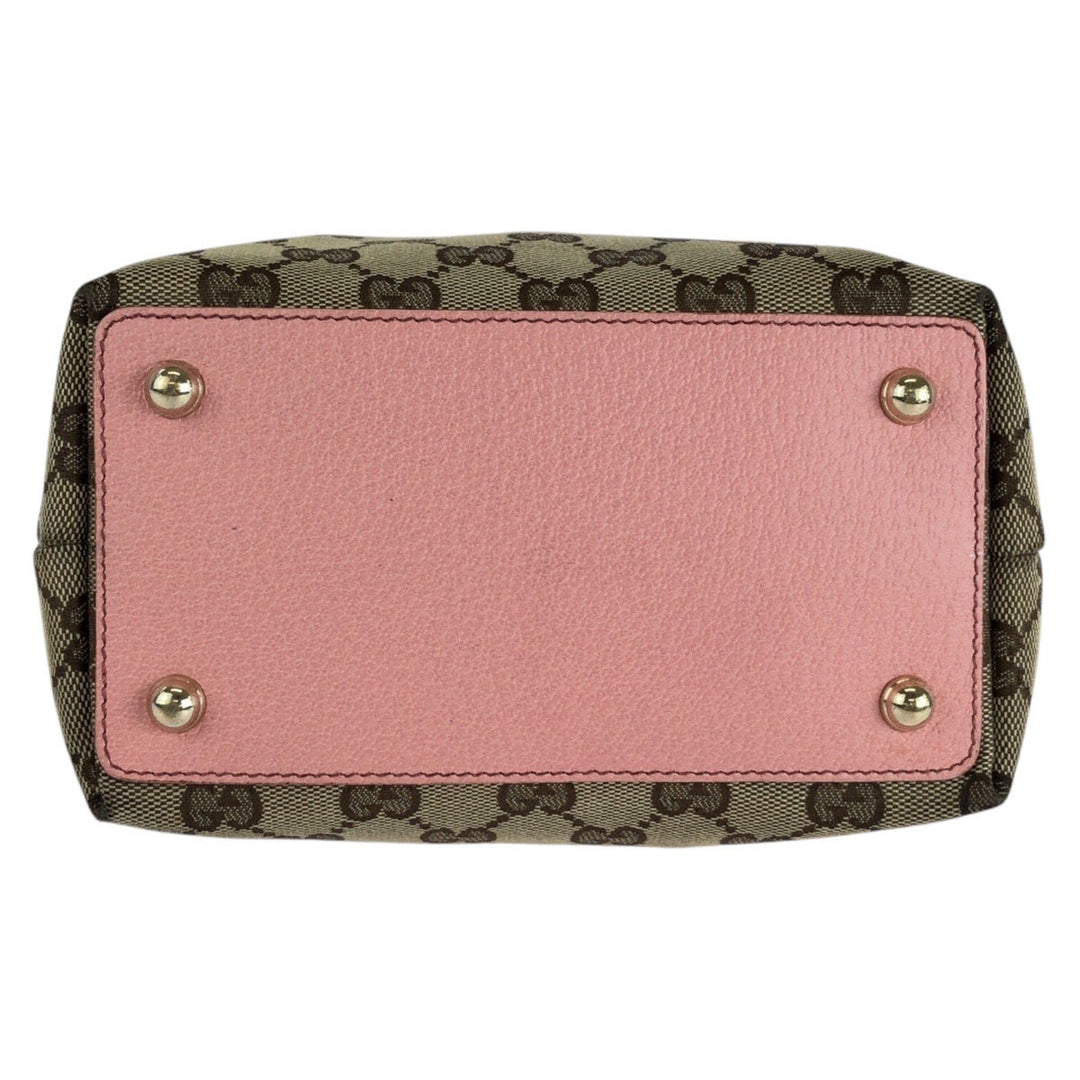 GUCCI Tote Bag 120840 GG canvas, leather Beige Pink Gold Metal Tote Bag Shoulder Bag Women Used Authentic
