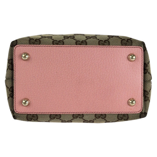 GUCCI Tote Bag 120840 GG canvas, leather Beige Pink Gold Metal Tote Bag Shoulder Bag Women Used Authentic