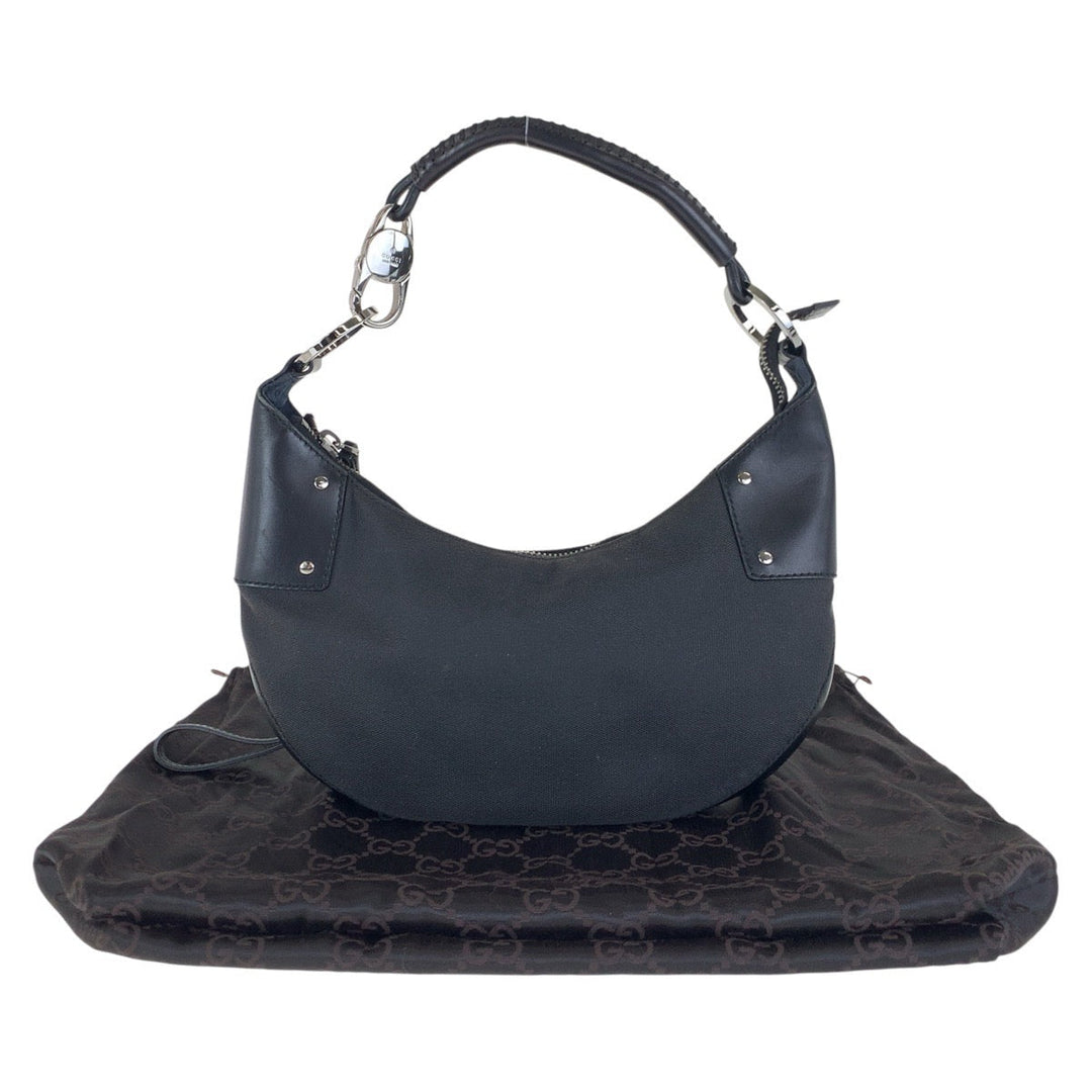 GUCCI Shoulder Bag 109208 Canvas, Leather Black Silver Metal Hobo Women Used Authentic
