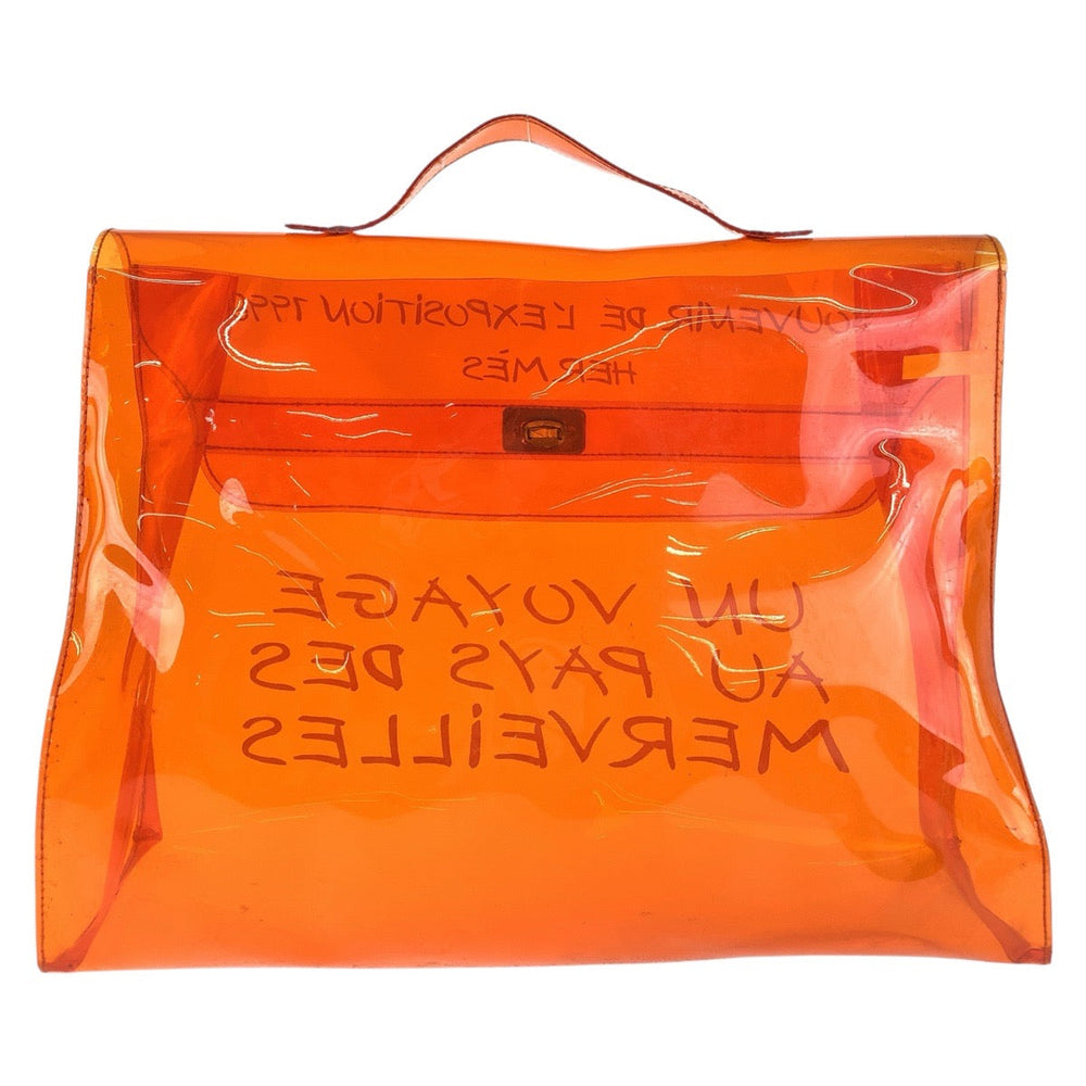 HERMES Handbag Plastics Orange Clear Gold Metal Kelly type Women Used Authentic