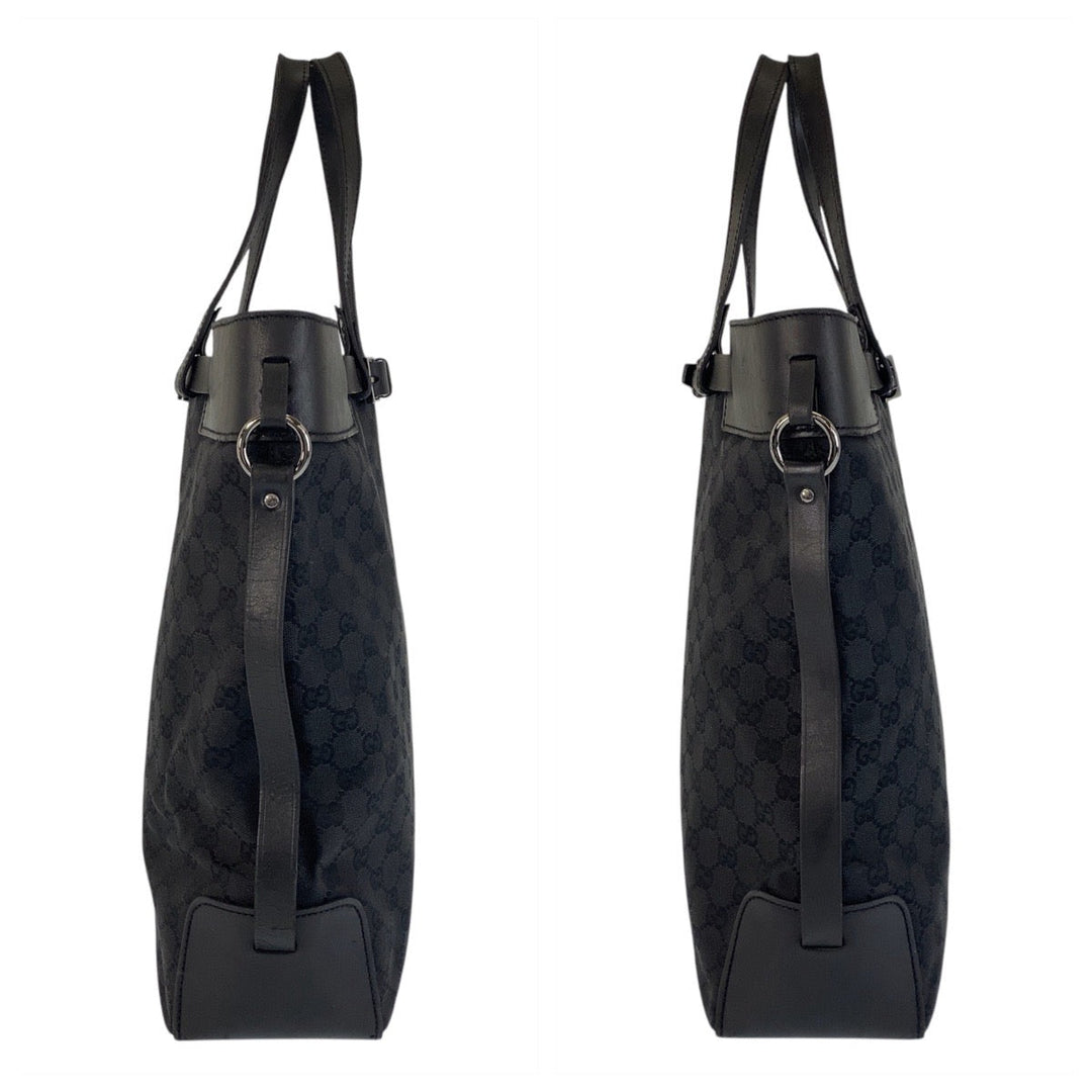 GUCCI Tote Bag 107736 GG canvas, leather Black black Tote Bag Shoulder Bag Women Used Authentic