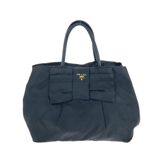 PRADA Tote Bag Nylon, Leather Black Pink Gold Metal Tote Bag handbag Test ribbon Women Used Authentic