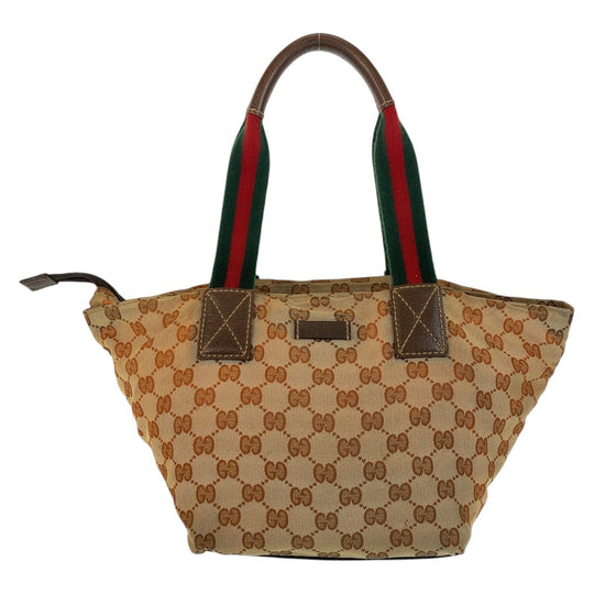GUCCI Tote Bag 131228 GG canvas, leather Beige brown Tote Bag handbag Sherry line Women Used Authentic