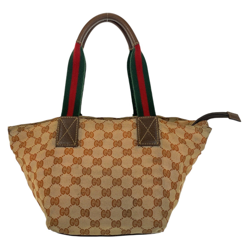 GUCCI Tote Bag 131228 GG canvas, leather Beige brown Tote Bag handbag Sherry line Women Used Authentic