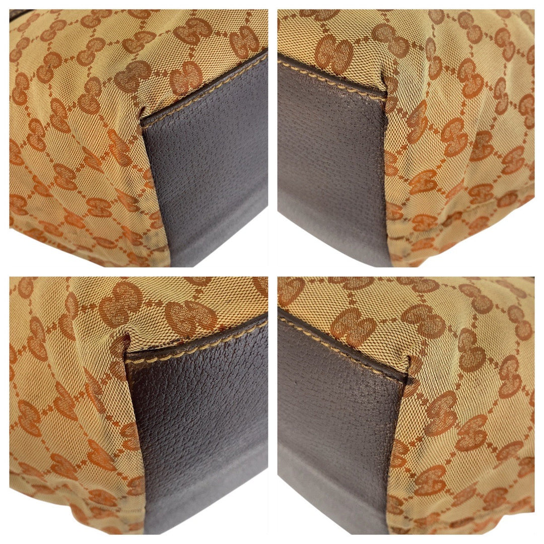 GUCCI Tote Bag 131228 GG canvas, leather Beige brown Tote Bag handbag Sherry line Women Used Authentic