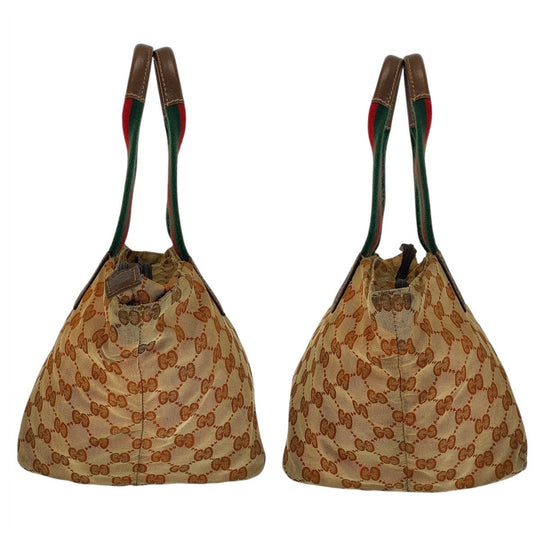 GUCCI Tote Bag 131228 GG canvas, leather Beige brown Tote Bag handbag Sherry line Women Used Authentic