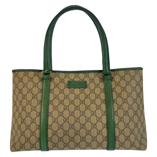 GUCCI Tote Bag 114595 GG Supreme canvas, leather Beige green Tote Bag Shoulder Bag Women Used Authentic