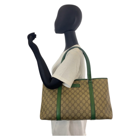 GUCCI Tote Bag 114595 GG Supreme canvas, leather Beige green Tote Bag Shoulder Bag Women Used Authentic