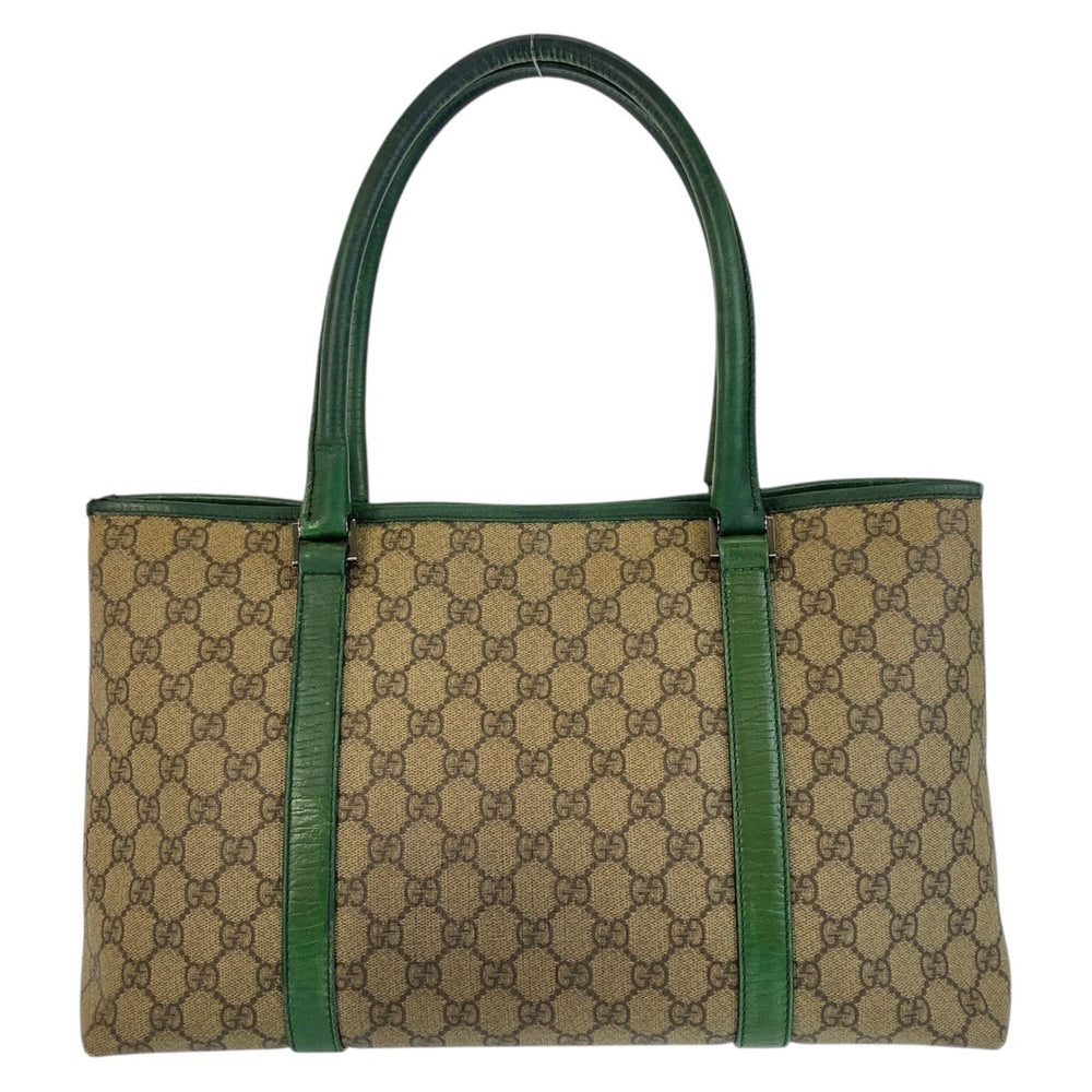 GUCCI Tote Bag 114595 GG Supreme canvas, leather Beige green Tote Bag Shoulder Bag Women Used Authentic