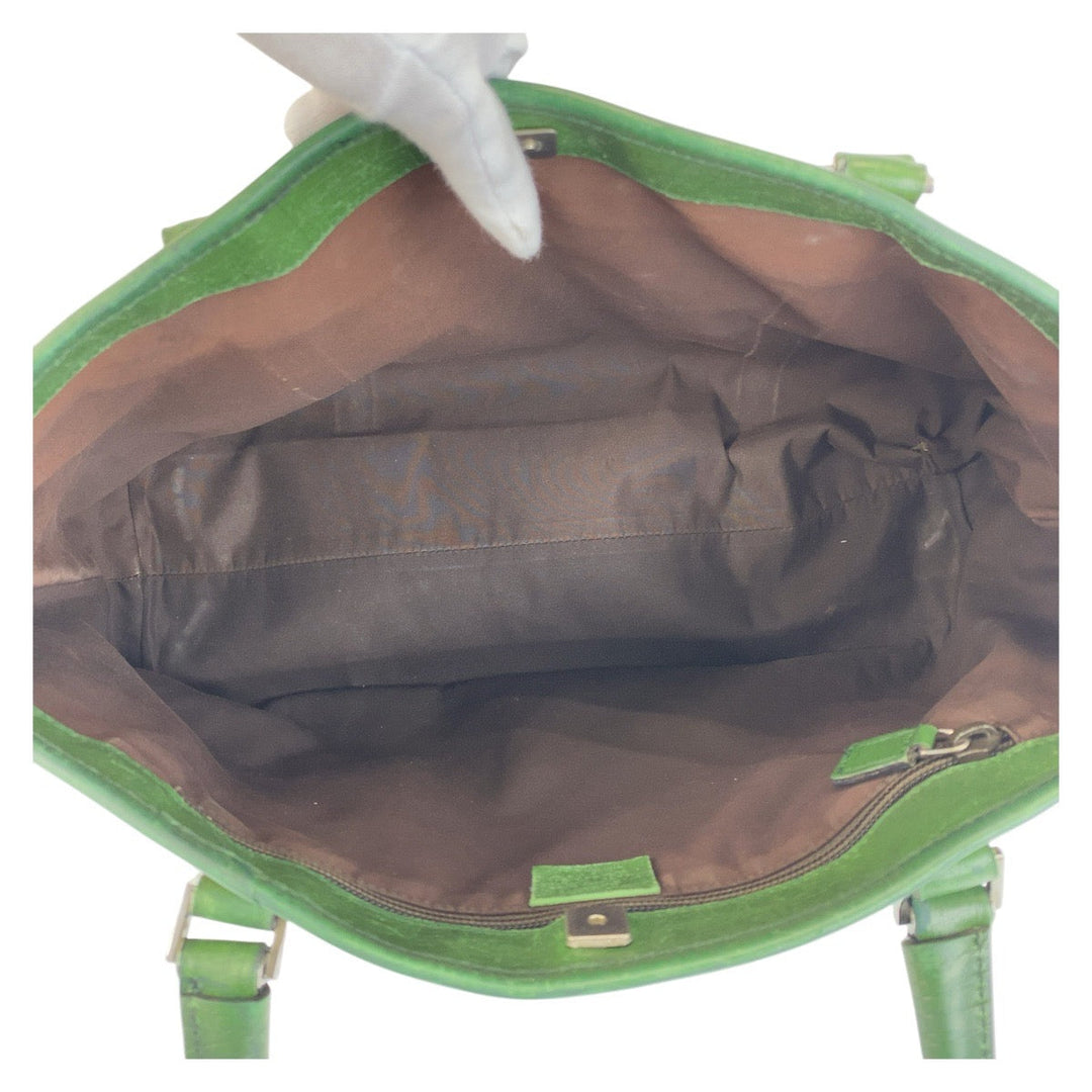 GUCCI Tote Bag 114595 GG Supreme canvas, leather Beige green Tote Bag Shoulder Bag Women Used Authentic