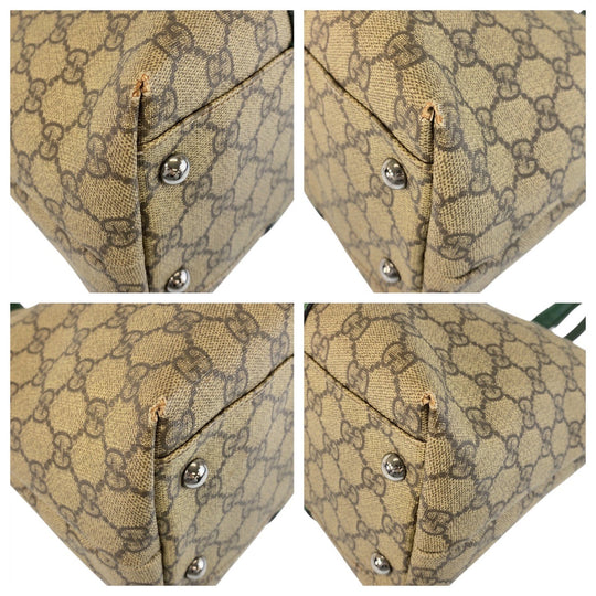 GUCCI Tote Bag 114595 GG Supreme canvas, leather Beige green Tote Bag Shoulder Bag Women Used Authentic
