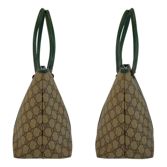 GUCCI Tote Bag 114595 GG Supreme canvas, leather Beige green Tote Bag Shoulder Bag Women Used Authentic