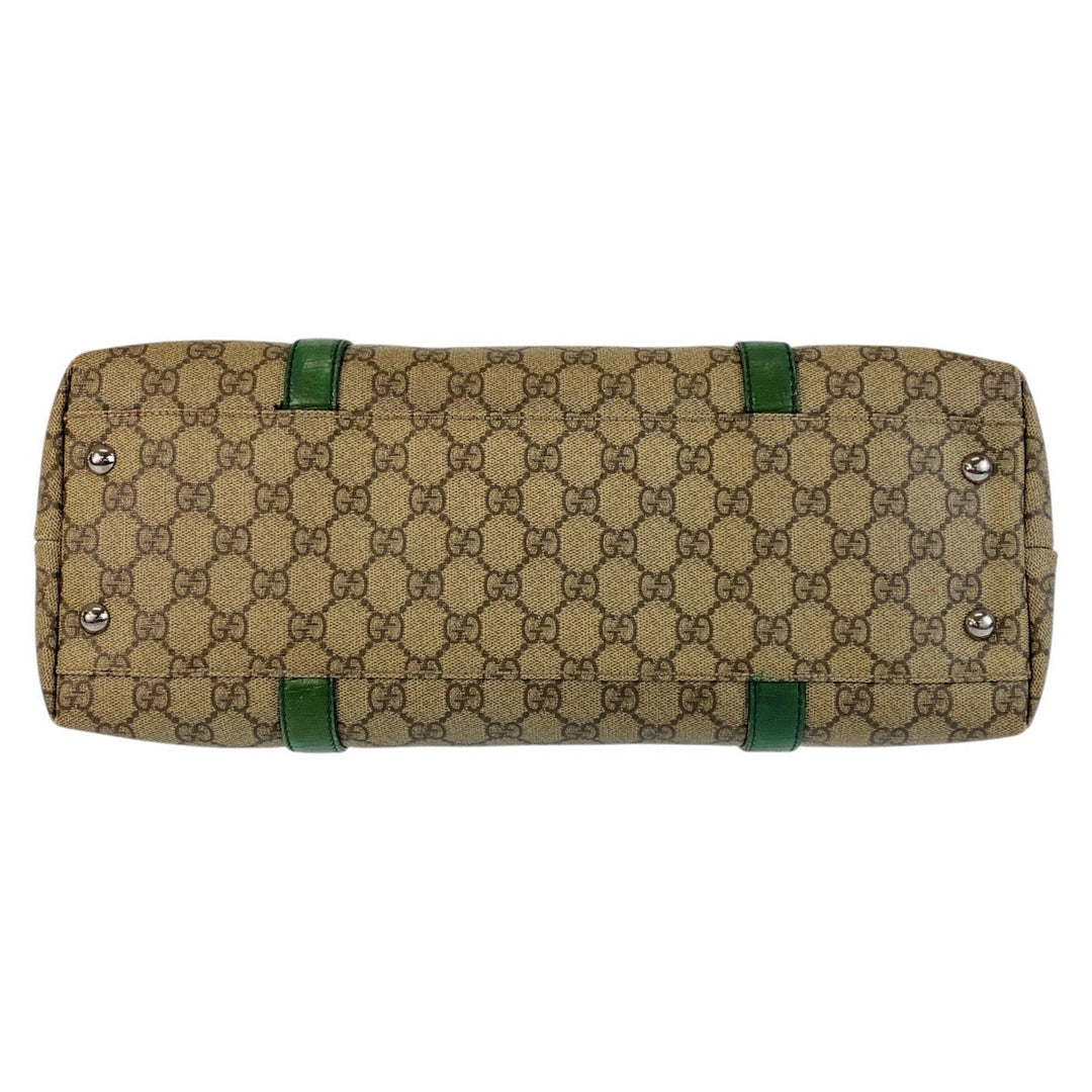 GUCCI Tote Bag 114595 GG Supreme canvas, leather Beige green Tote Bag Shoulder Bag Women Used Authentic