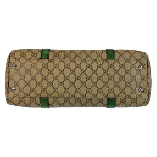 GUCCI Tote Bag 114595 GG Supreme canvas, leather Beige green Tote Bag Shoulder Bag Women Used Authentic