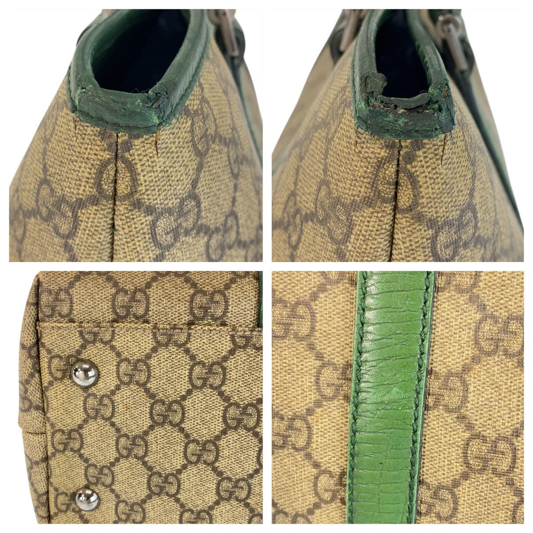 GUCCI Tote Bag 114595 GG Supreme canvas, leather Beige green Tote Bag Shoulder Bag Women Used Authentic