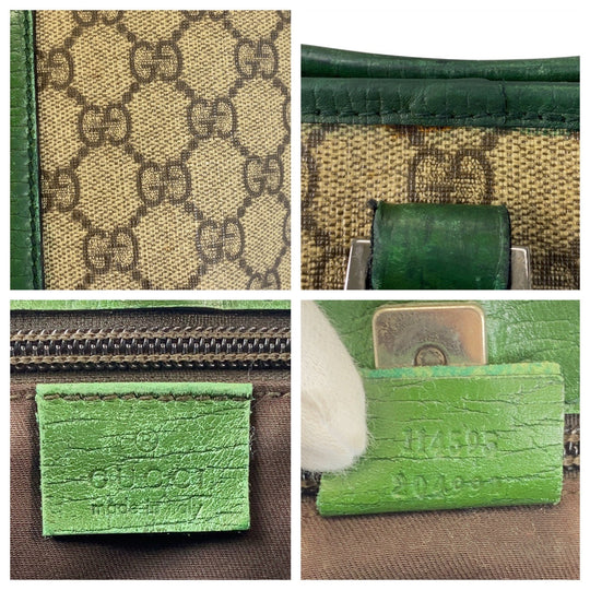 GUCCI Tote Bag 114595 GG Supreme canvas, leather Beige green Tote Bag Shoulder Bag Women Used Authentic