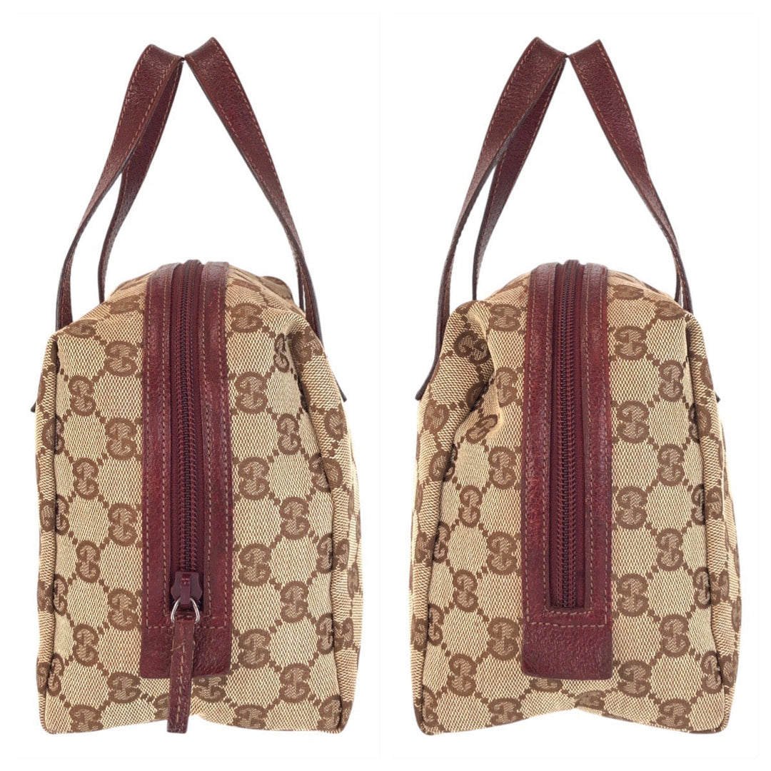 GUCCI Handbag 203437 GG canvas, leather Beige Bordeaux Women Used Authentic