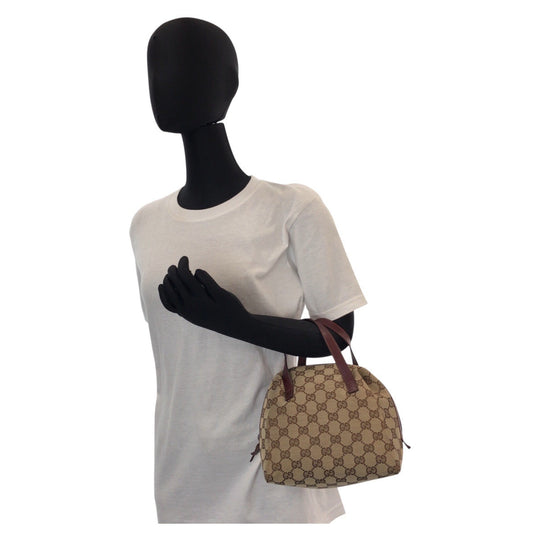 GUCCI Handbag 203437 GG canvas, leather Beige Bordeaux Women Used Authentic
