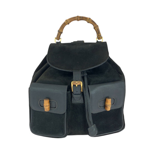 GUCCI Backpack 003 58 0016 Suede black brown Backpack Backpack Bamboo Old Gucci Women Used Authentic